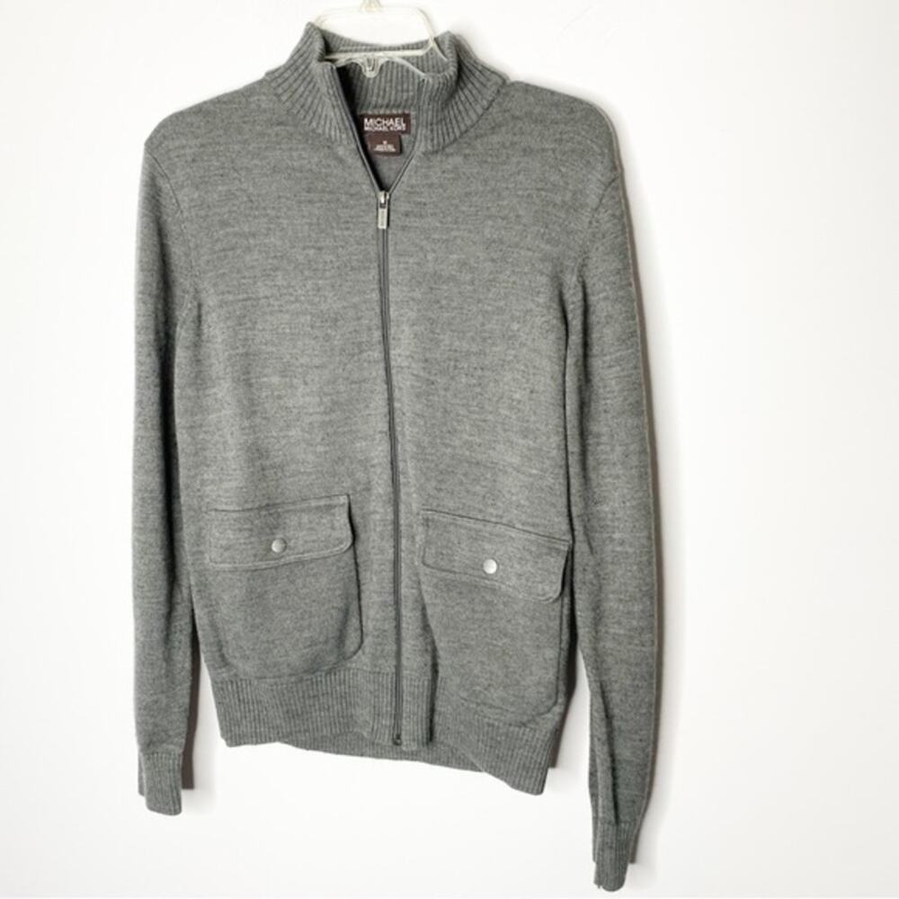 Michael Michael Kors Wool Blend Grandpa Gray Zip‎ Front Cardigan Size Medium